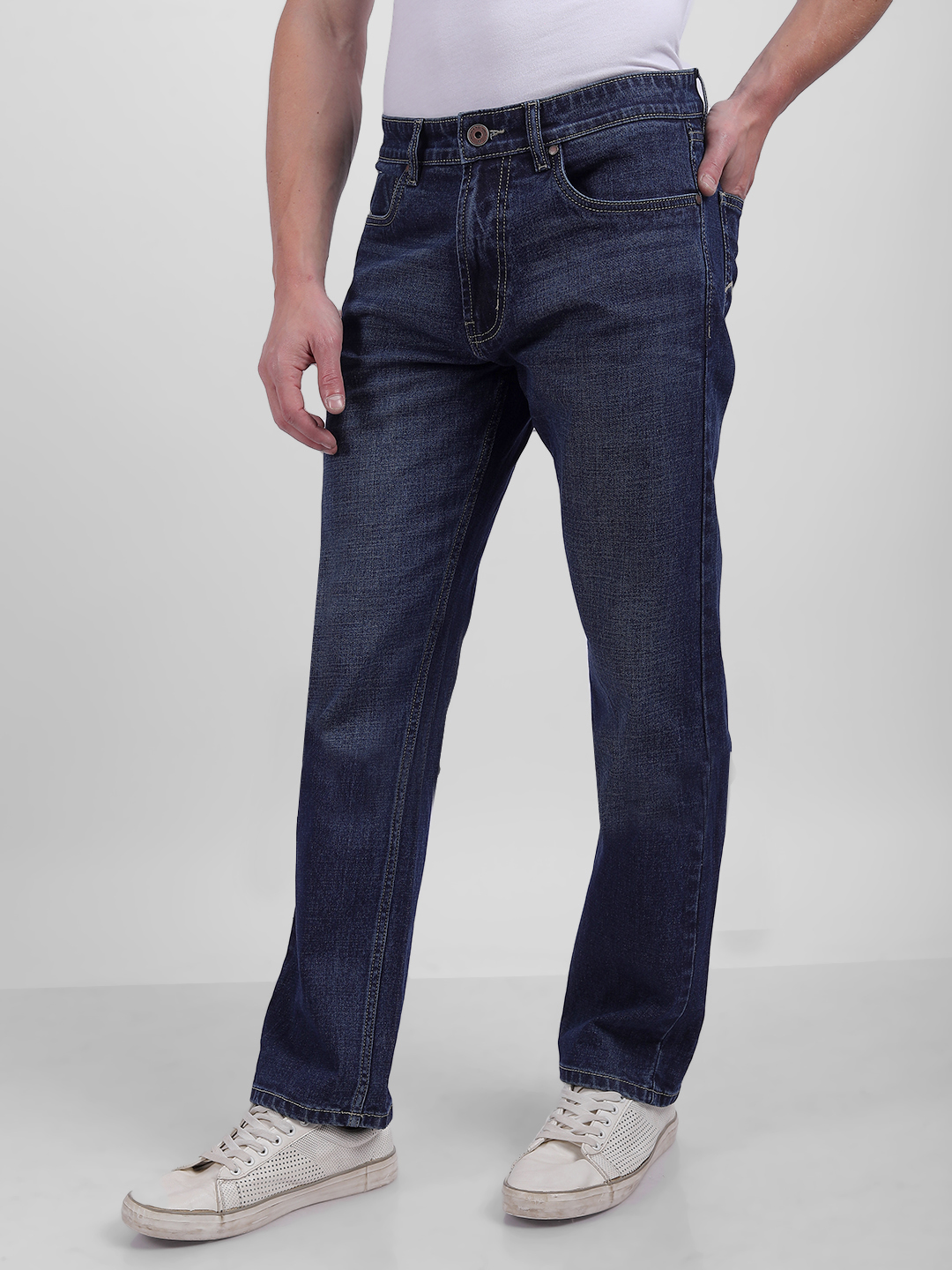 Numero Uno Men Faded Dark Blue Jeans